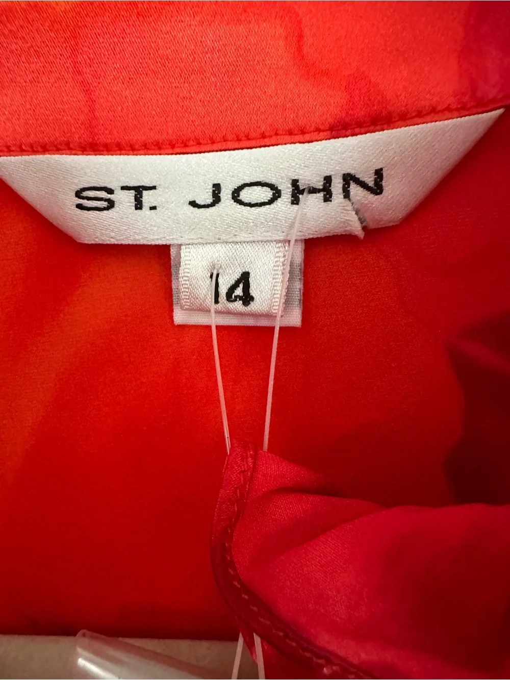 NWT St. John Vibrant Red Button-Front Blouse stretch silk - Picture 2 of 6